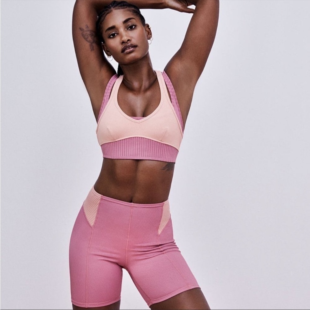 For Love And Lemons Dani Ribbed Pink Biker Athletic Shorts, Sz L, NWT! - Picture 2 of 6